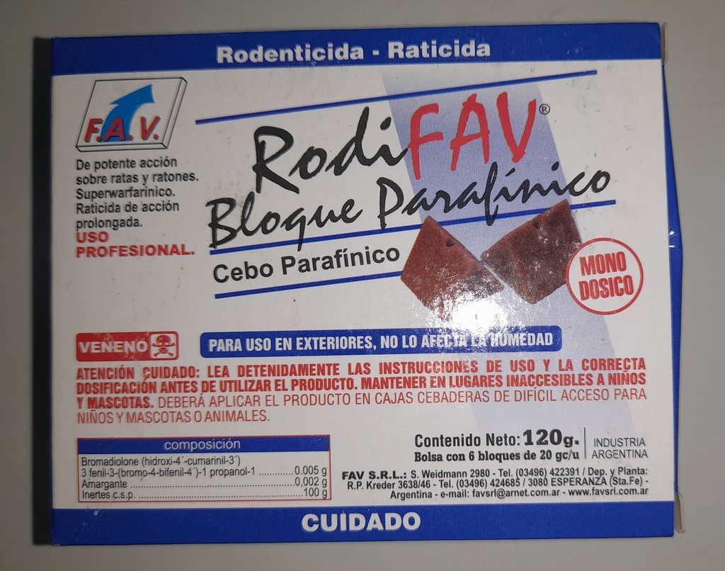 RODIFAV RATICIDA x120g BLOQUE