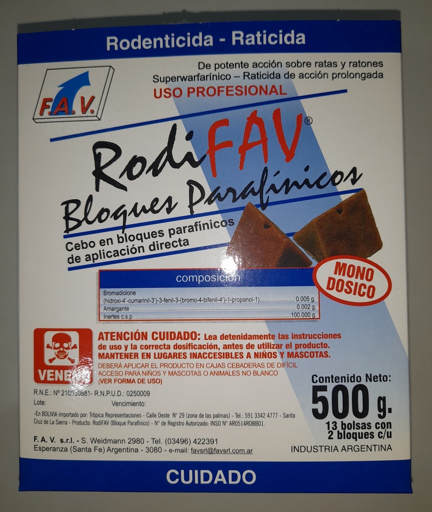 RODIFAV RATICIDA x500g BLOQUE