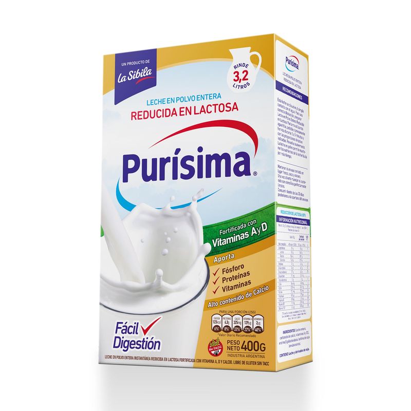 PURISIMA LECHE POLVO x400g RED. LACTOSA
